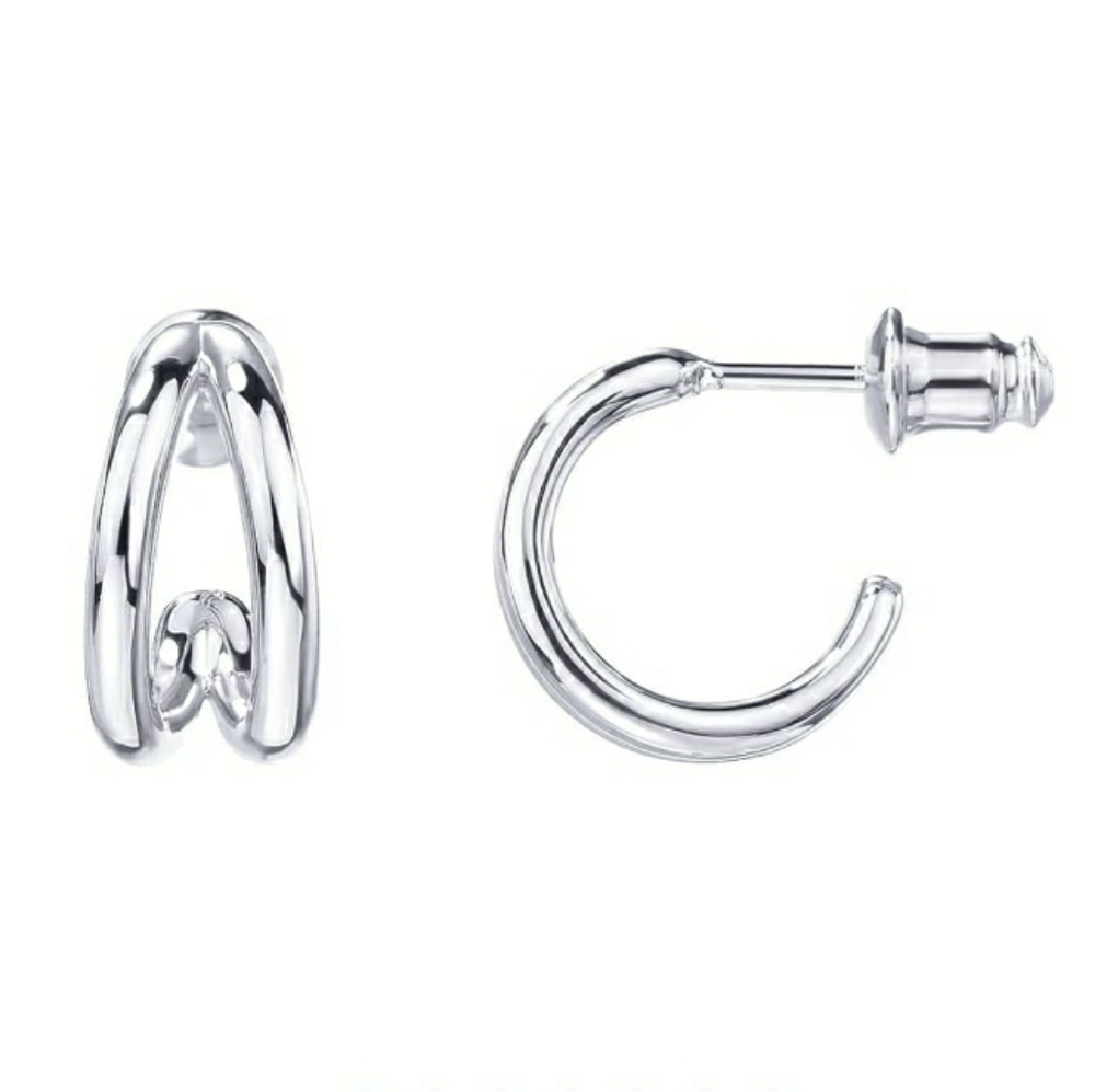 14K White Gold Plated Split Dainty Multi Hoop Huggie Earrings